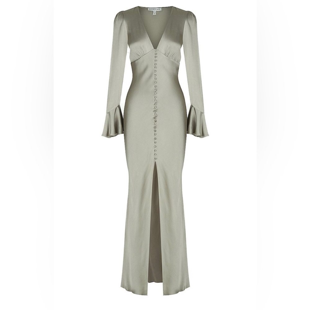 LA LUNE FRILL CUFF BIAS MIDI DRESS - SAGE